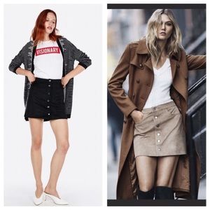 NWOT-Button Front Faux Suede A-Line Skirt EXPRESS